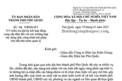 UBND TP Phú Quốc yêu cầu dừng cấp điện với những nhà xây trái phép