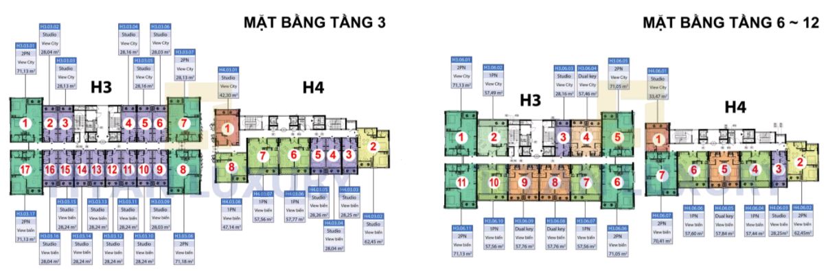 Mặt bằng tầng 3, 6, 7, 8, 9, 10, 11, 12 DỰ ÁN HILLSIDE ĐỊA TRUNG HẢI