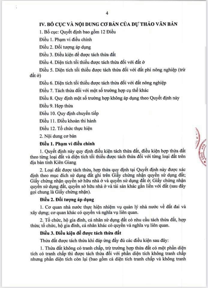 Quy Định Điều Kiện Tách Thửa, Hợp Thửa Đất Tại Kiên Giang